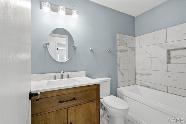 1 Germania, Columbia, IL 62236 - bathroom with vanity, marble look tile flooring, and shower / tub combination