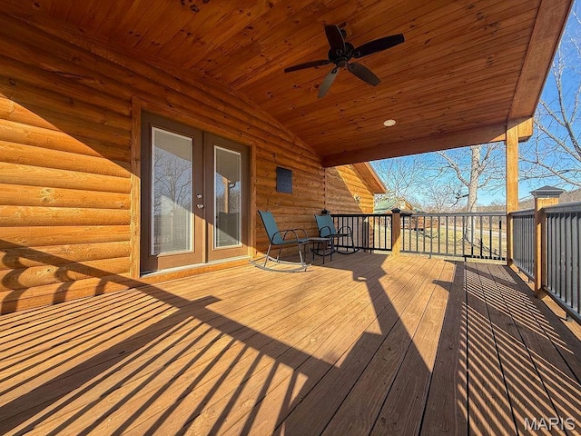 9454 Little Indian Creek Rd, Lonedell, MO 63060 - wooden deck featuring french doors and ceiling fan