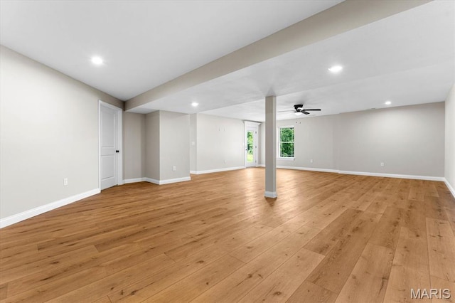 955 Half Moon Ln, Caseyville, IL 62232 - basement with light wood-type flooring, recessed lighting, and ceiling fan