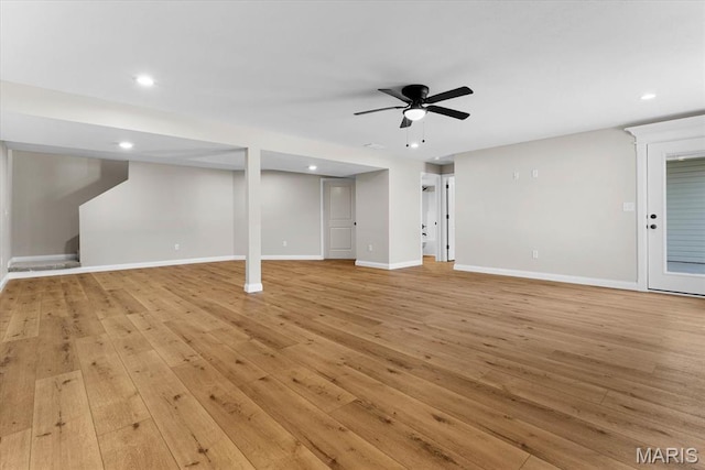 955 Half Moon Ln, Caseyville, IL 62232 - finished below grade area with light wood-style floors, recessed lighting, and a ceiling fan