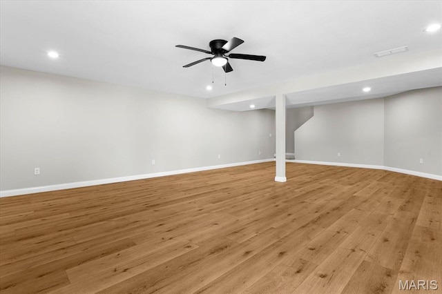 955 Half Moon Ln, Caseyville, IL 62232 - finished basement with recessed lighting, light wood-type flooring, and ceiling fan