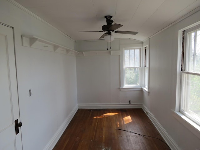 204 E Wayne St, Ironton, MO 63650 - unfurnished room featuring dark wood-style floors, a ceiling fan, and baseboards