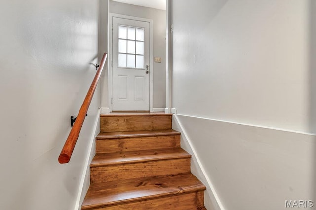 803 Fairview Dr, Washington, MO 63090 - stairway featuring baseboards and wood finished floors