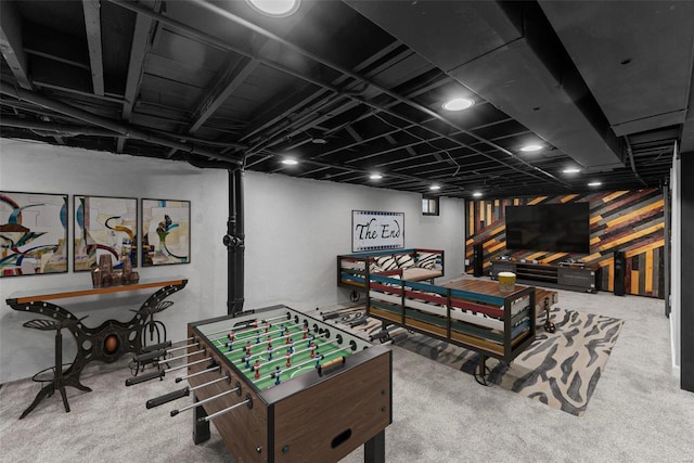 rec room featuring carpet flooring