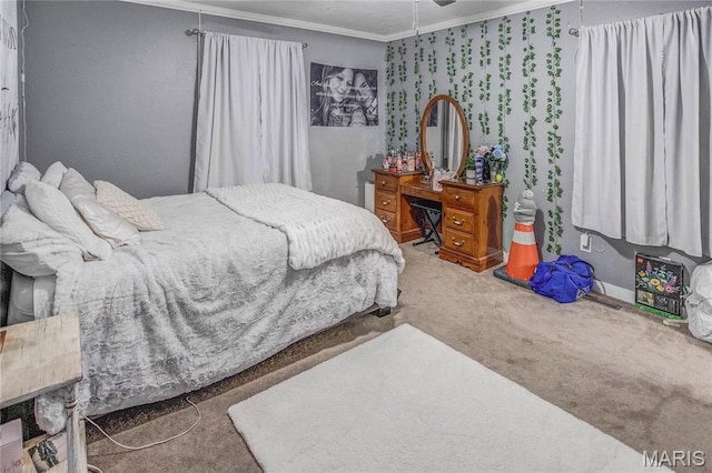 121 Douglas Dr, Pleasant Hill, IL 62366 - bedroom featuring carpet flooring, ornamental molding, and a ceiling fan