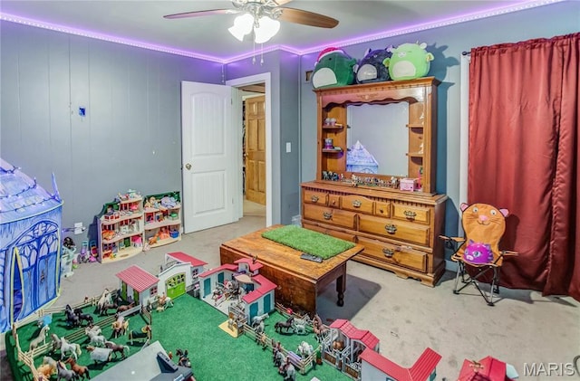 121 Douglas Dr, Pleasant Hill, IL 62366 - game room featuring carpet floors and a ceiling fan