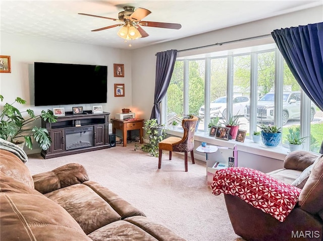 121 Douglas Dr, Pleasant Hill, IL 62366 - living room featuring a ceiling fan and carpet flooring