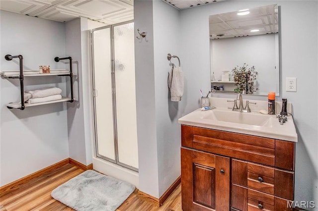 121 Douglas Dr, Pleasant Hill, IL 62366 - full bathroom featuring a shower stall, wood finished floors, and baseboards