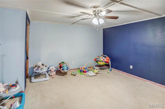 121 Douglas Dr, Pleasant Hill, IL 62366 - game room with carpet floors, a ceiling fan, and baseboards