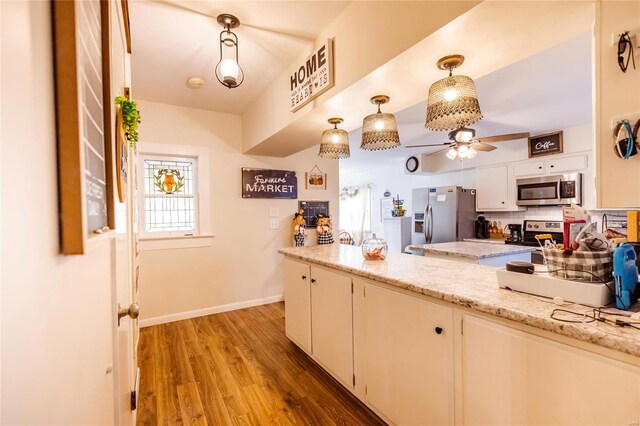 1040 N Kingshighway, Sikeston, MO 63801 - kitchen with stainless steel appliances, light wood-style flooring, plenty of natural light, and a ceiling fan