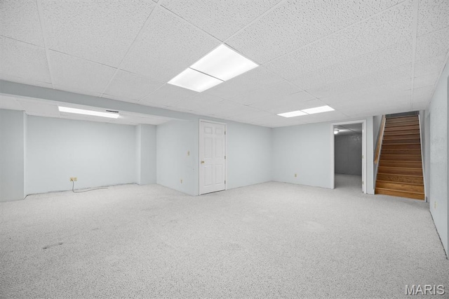 15020 Jamestown Rd, Breese, IL 62230 - finished below grade area featuring stairway, carpet floors, and a paneled ceiling