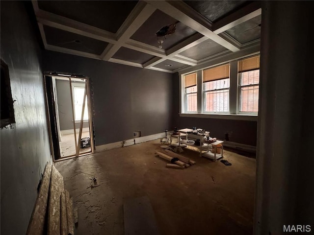 3936 Lexington Ave, Saint Louis, MO 63107 - spare room with coffered ceiling, baseboards, and beam ceiling