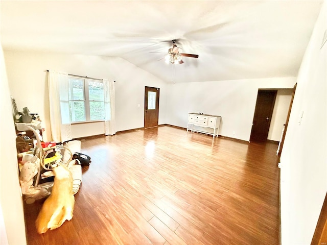 2560 Birch St, Doe Run, MO 63637 - living area featuring lofted ceiling, ceiling fan, light wood finished floors, and baseboards