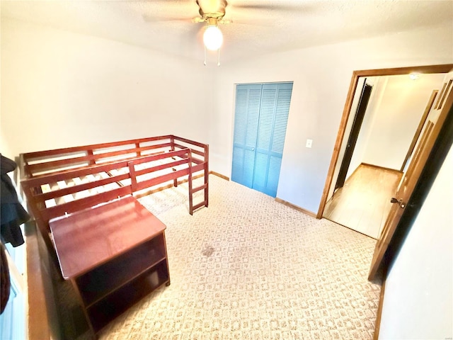 2560 Birch St, Doe Run, MO 63637 - bedroom featuring carpet flooring, a ceiling fan, baseboards, and a closet
