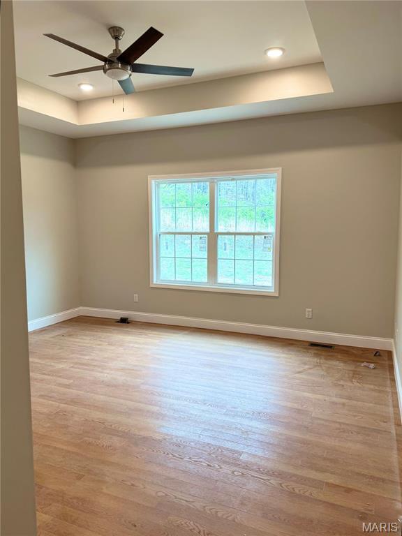 1905 Wheelwright Dr, Cape Girardeau, MO 63701 - unfurnished room with baseboards, light wood-style floors, a tray ceiling, and recessed lighting