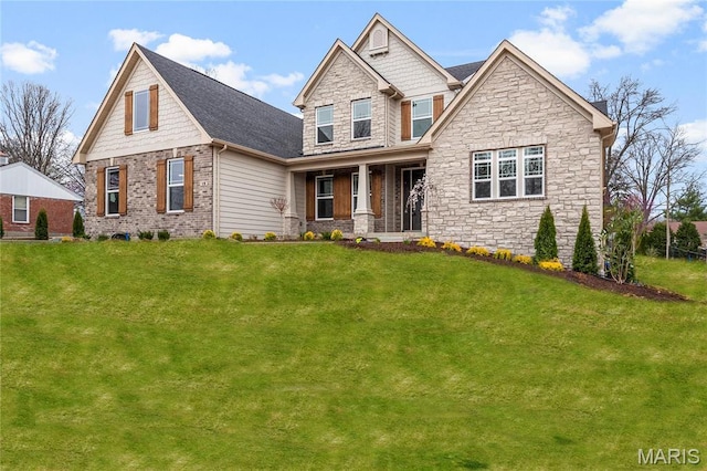 19 Beaver Dr, Creve Coeur, MO 63141 - craftsman inspired home with a porch, stone siding, and a front yard