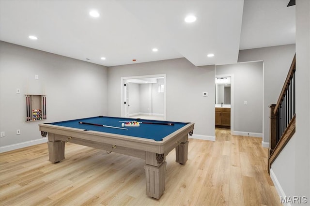 19 Beaver Dr, Creve Coeur, MO 63141 - game room with light wood finished floors, recessed lighting, billiards table, and baseboards