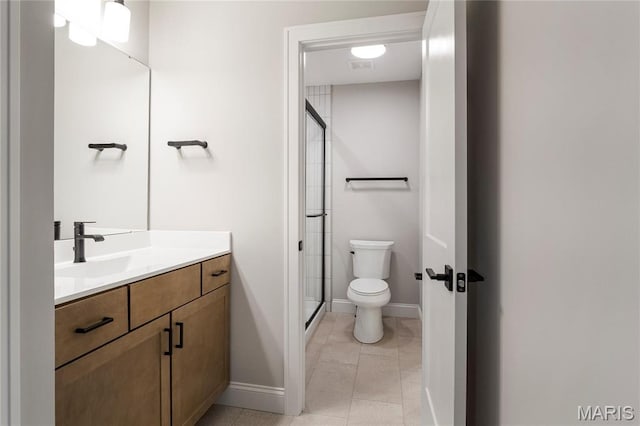 19 Beaver Dr, Creve Coeur, MO 63141 - full bath with toilet, vanity, baseboards, a stall shower, and tile patterned flooring