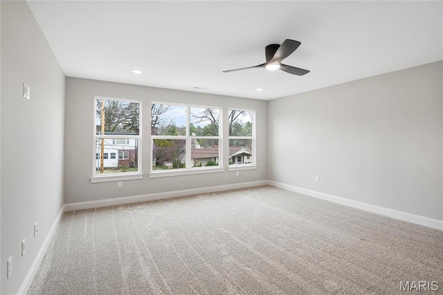 19 Beaver Dr, Creve Coeur, MO 63141 - empty room with ceiling fan, carpet floors, baseboards, and recessed lighting