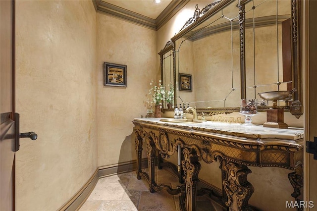 1290 Dry Ridge Rd, Town And Country, MO 63131 - bathroom with stone tile floors, ornamental molding, and a textured wall