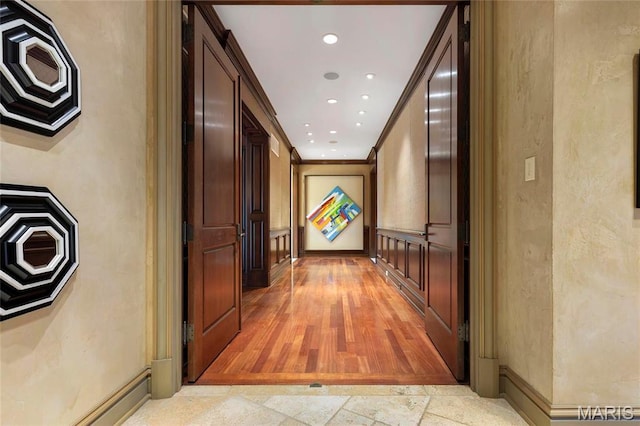 1290 Dry Ridge Rd, Town And Country, MO 63131 - corridor featuring ornamental molding and recessed lighting