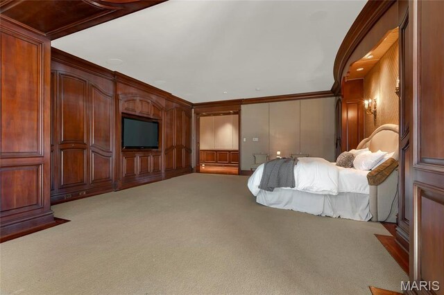 1290 Dry Ridge Rd, Town And Country, MO 63131 - carpeted bedroom with a decorative wall and crown molding