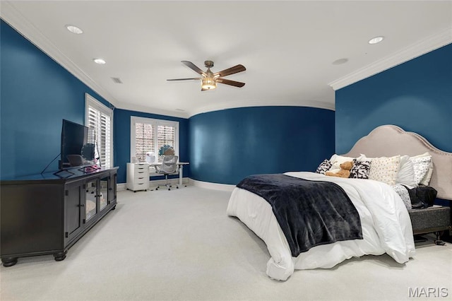 1290 Dry Ridge Rd, Town And Country, MO 63131 - carpeted bedroom featuring crown molding, a ceiling fan, and recessed lighting