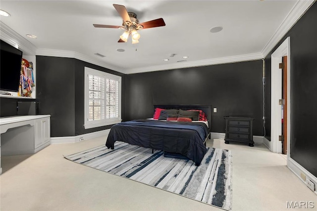 1290 Dry Ridge Rd, Town And Country, MO 63131 - bedroom with carpet flooring, crown molding, ceiling fan, and recessed lighting