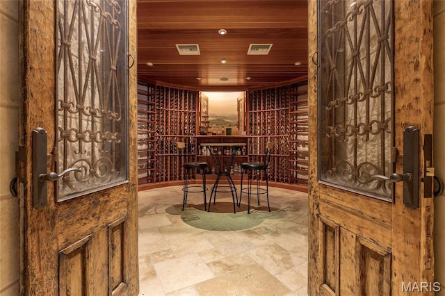 1290 Dry Ridge Rd, Town And Country, MO 63131 - wine cellar featuring wood ceiling and stone finish flooring