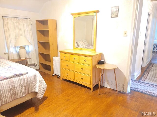4877 Calvin Ave, Saint Louis, MO 63115 - bedroom featuring radiator heating unit, light wood finished floors, and lofted ceiling