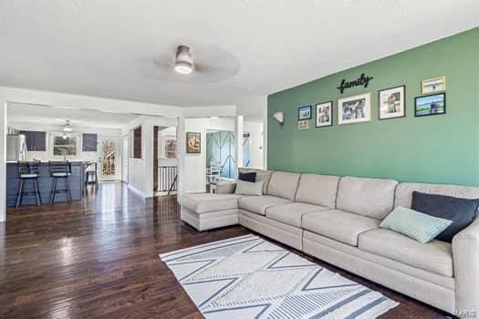 825 Cimarron Cir, Farmington, MO 63640 - living room featuring a ceiling fan and wood finished floors