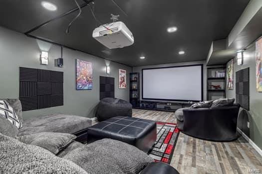 825 Cimarron Cir, Farmington, MO 63640 - cinema room featuring wood finished floors and recessed lighting