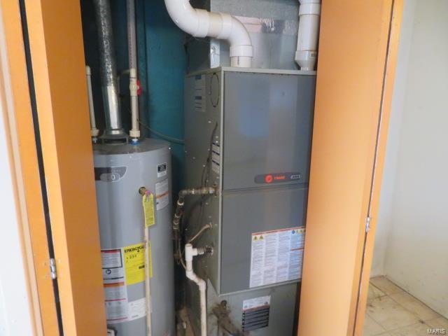 utilities with water heater and heating unit