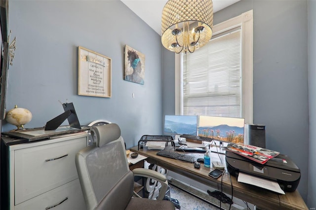 3833 Marine Ave, Saint Louis, MO 63118 - home office with a chandelier and lofted ceiling