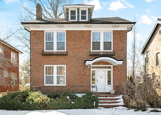 6954 Kingsbury Blvd, University City, MO 63130 - american foursquare style home with brick siding and a chimney