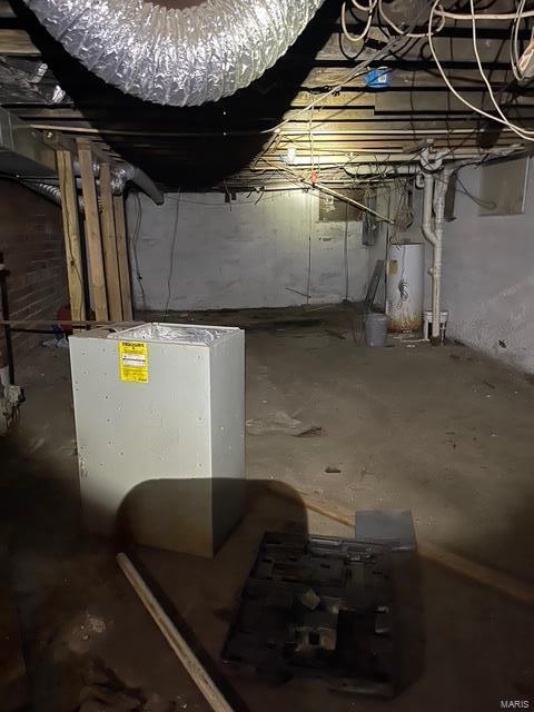 unfinished below grade area with water heater