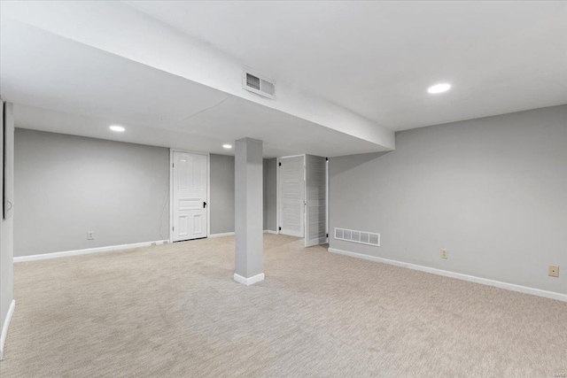 4361 Laclede Ave, Saint Louis, MO 63108 - finished basement featuring light colored carpet, baseboards, and recessed lighting