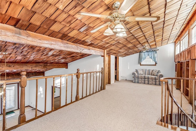 1728 Hitching Post Ln, Farmington, MO 63640 - additional living space featuring a ceiling fan, carpet, and beamed ceiling