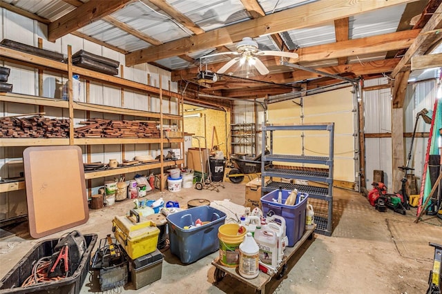 1728 Hitching Post Ln, Farmington, MO 63640 - storage room featuring ceiling fan and a garage