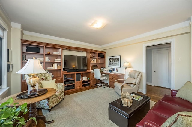 living area with wood finished floors