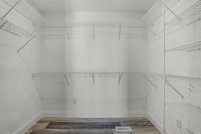 walk in closet featuring dark wood finished floors