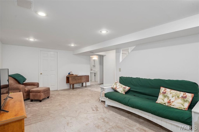 729 W Lockwood Ave, Saint Louis, MO 63122 - living room featuring carpet flooring and recessed lighting