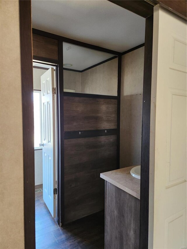 15005 Carthage Rd, Dixon, MO 65459 - bathroom featuring wood finished floors and vanity