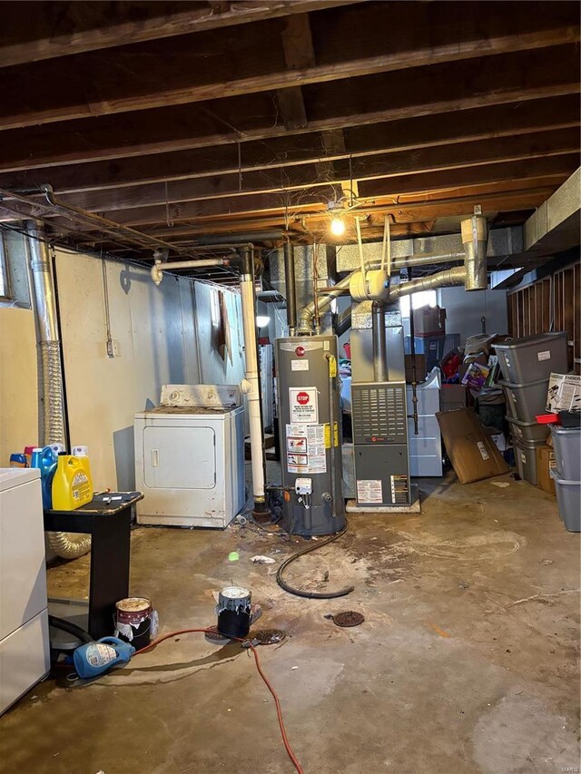 10356 Saint Matthew Ln, Saint Ann, MO 63074 - unfinished basement featuring water heater, washer and clothes dryer, and heating unit