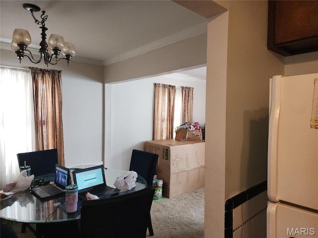 1238 Hoyt Dr, Saint Louis, MO 63137 - home office with a chandelier, crown molding, and carpet flooring