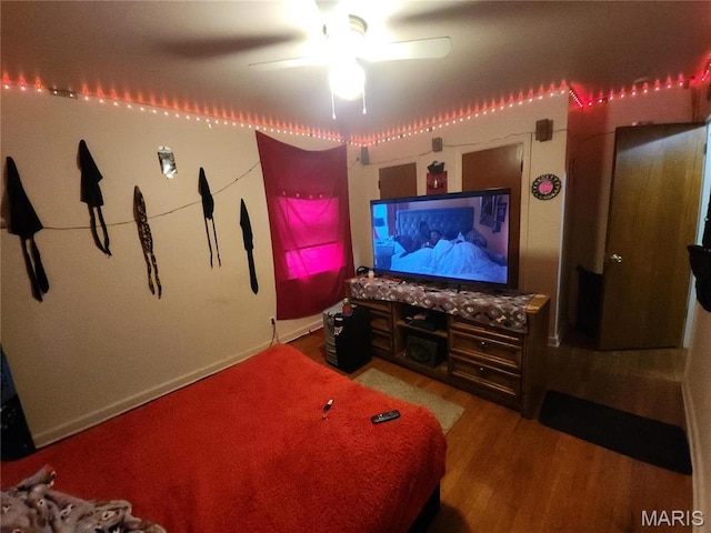 9409 Aetna Dr, Saint Louis, MO 63137 - cinema featuring ceiling fan and wood finished floors