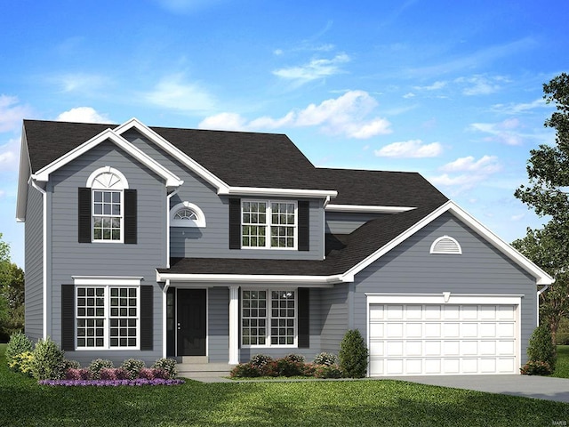 614 Tull Ct, Wentzville, MO 63385 - traditional home featuring a garage, a front lawn, concrete driveway, and roof with shingles