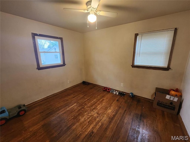 11665 Larimore Rd, Saint Louis, MO 63138 - unfurnished room featuring hardwood / wood-style flooring, a ceiling fan, and baseboards