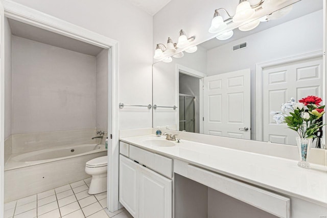 13101 Mill Crossing Ct Unit 307, Creve Coeur, MO 63141 - bathroom featuring tile patterned flooring, vanity, a bath, toilet, and an enclosed shower