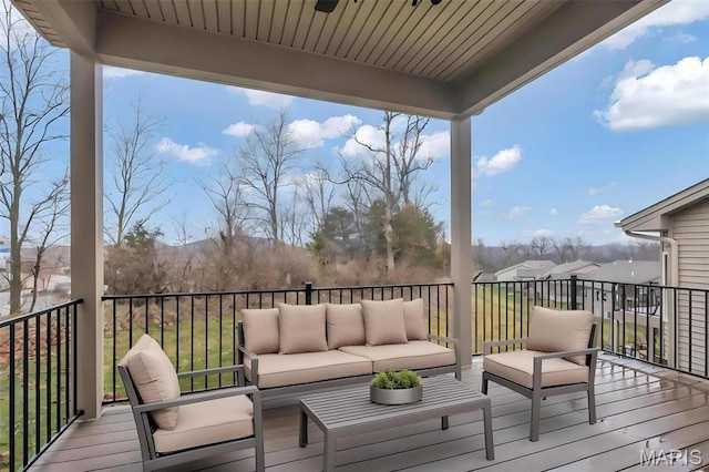 201 Keaton Woods Dr, Ofallon, MO 63368 - wooden terrace featuring an outdoor living space